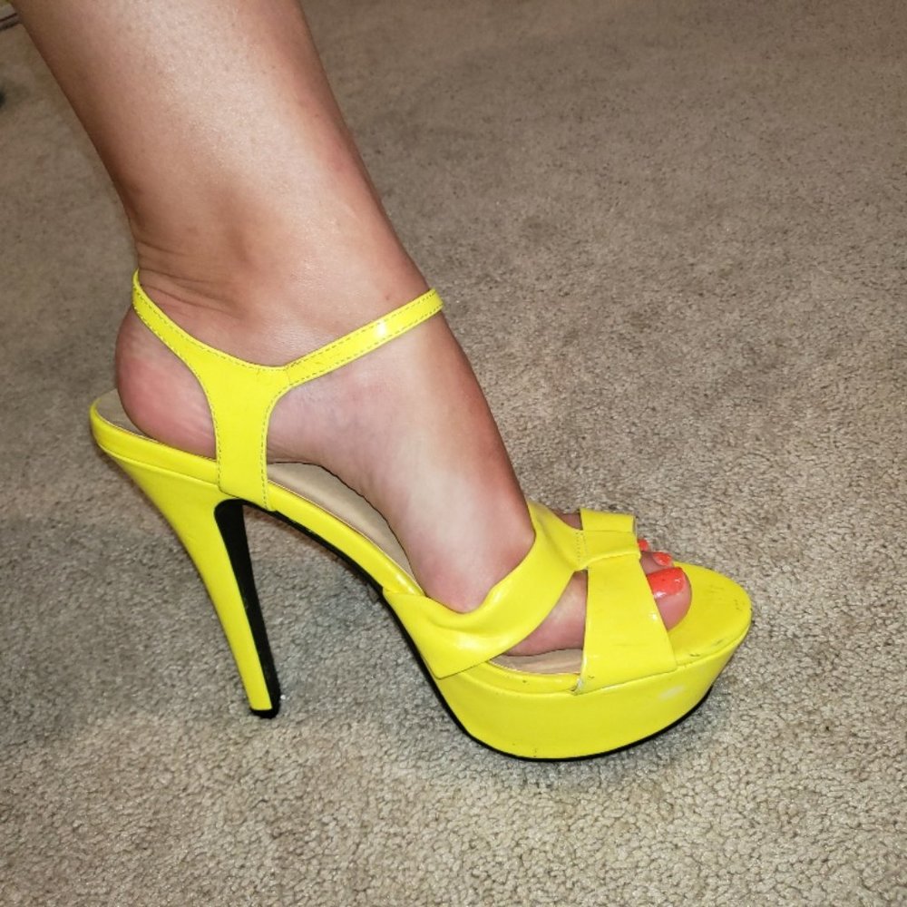 electric yeloow high heels